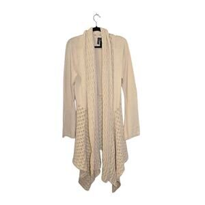 Bisou Bisou Womens Cardigan Sweater Size XL Cream Bohemian Asymmetrical Hem